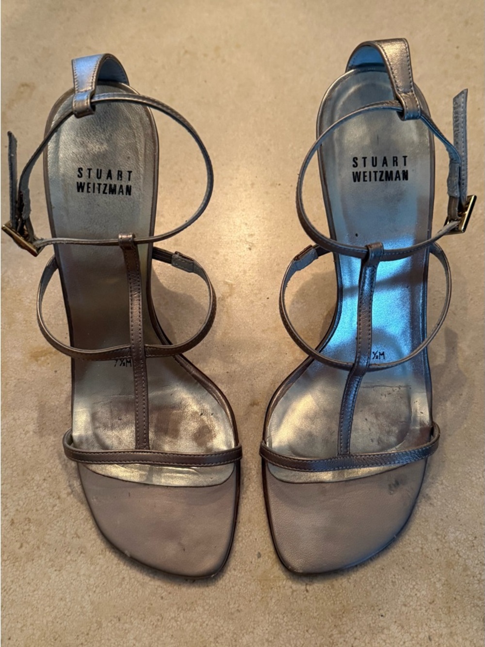 Stuart Weitzman Metallic Silver Strappy High-Heel Sandals